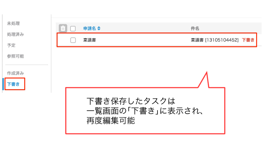 申請書の下書き保存